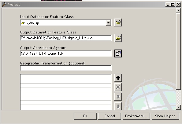 projection dialog from ArcToolbox