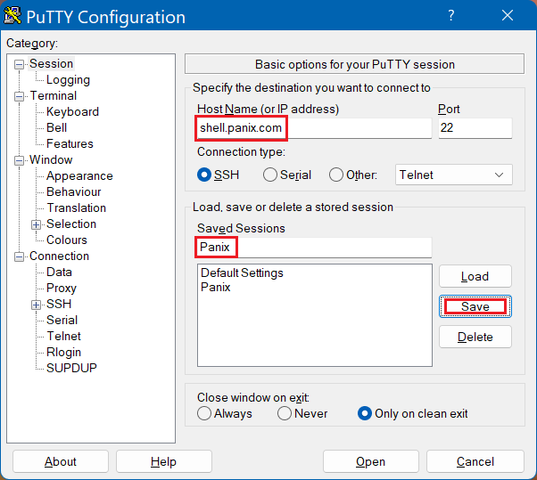 PuTTY graphical
reference- fifth screen